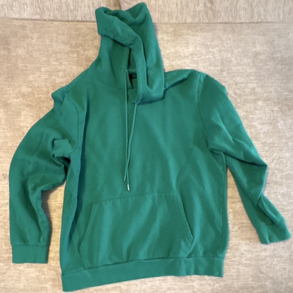 Forever 21 Men’s Green Pullover Hoodie XL Fleece Solid Drawstring Long Sleeve
